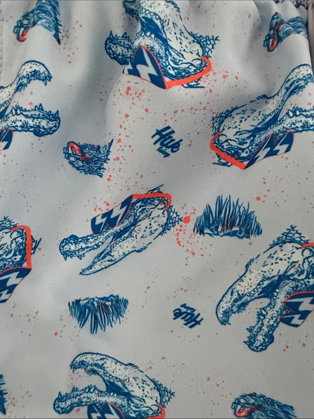 Huk Light Blue Allover Gator Swim Shorts with Orange Drawstring